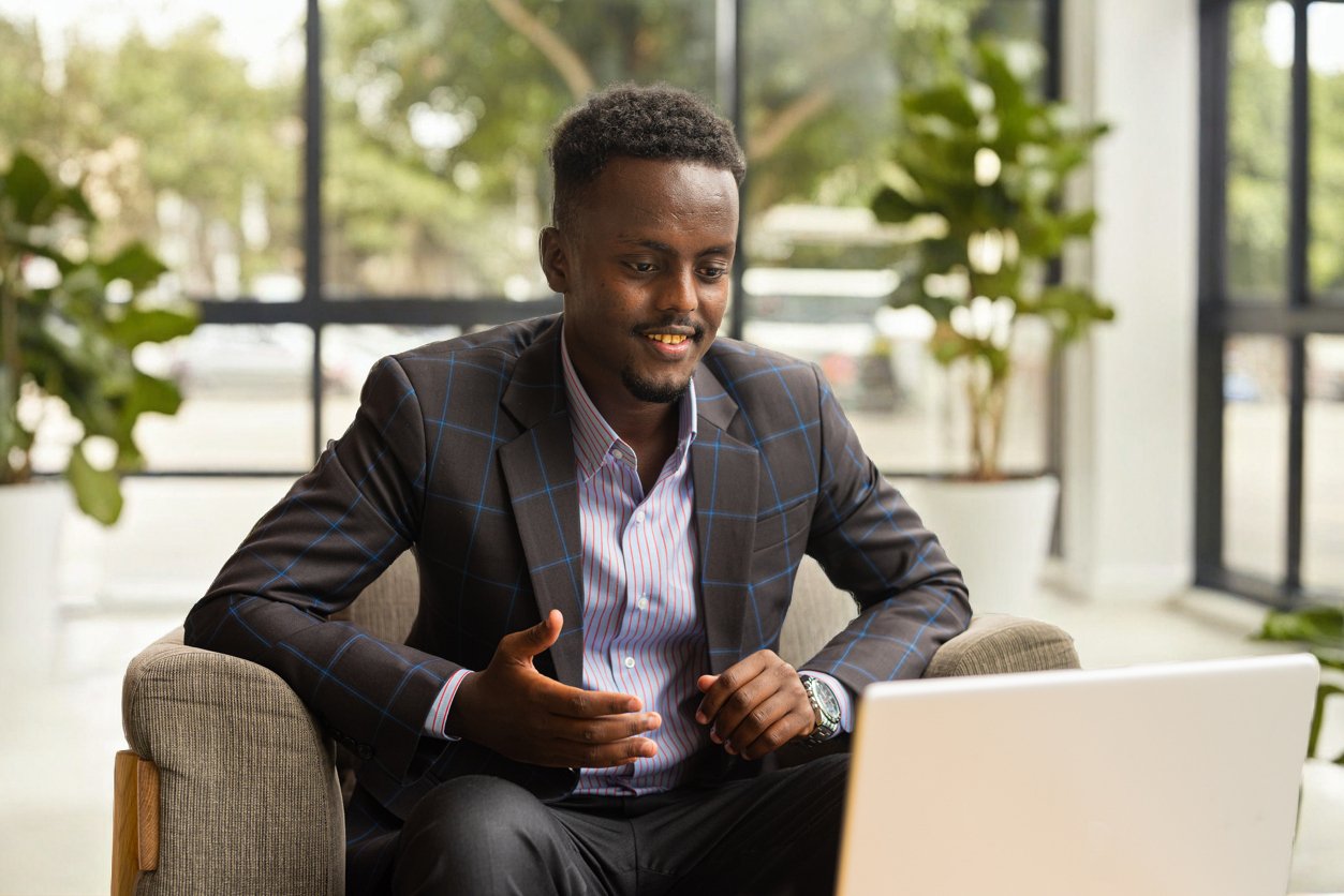 businessman on a video call in an office